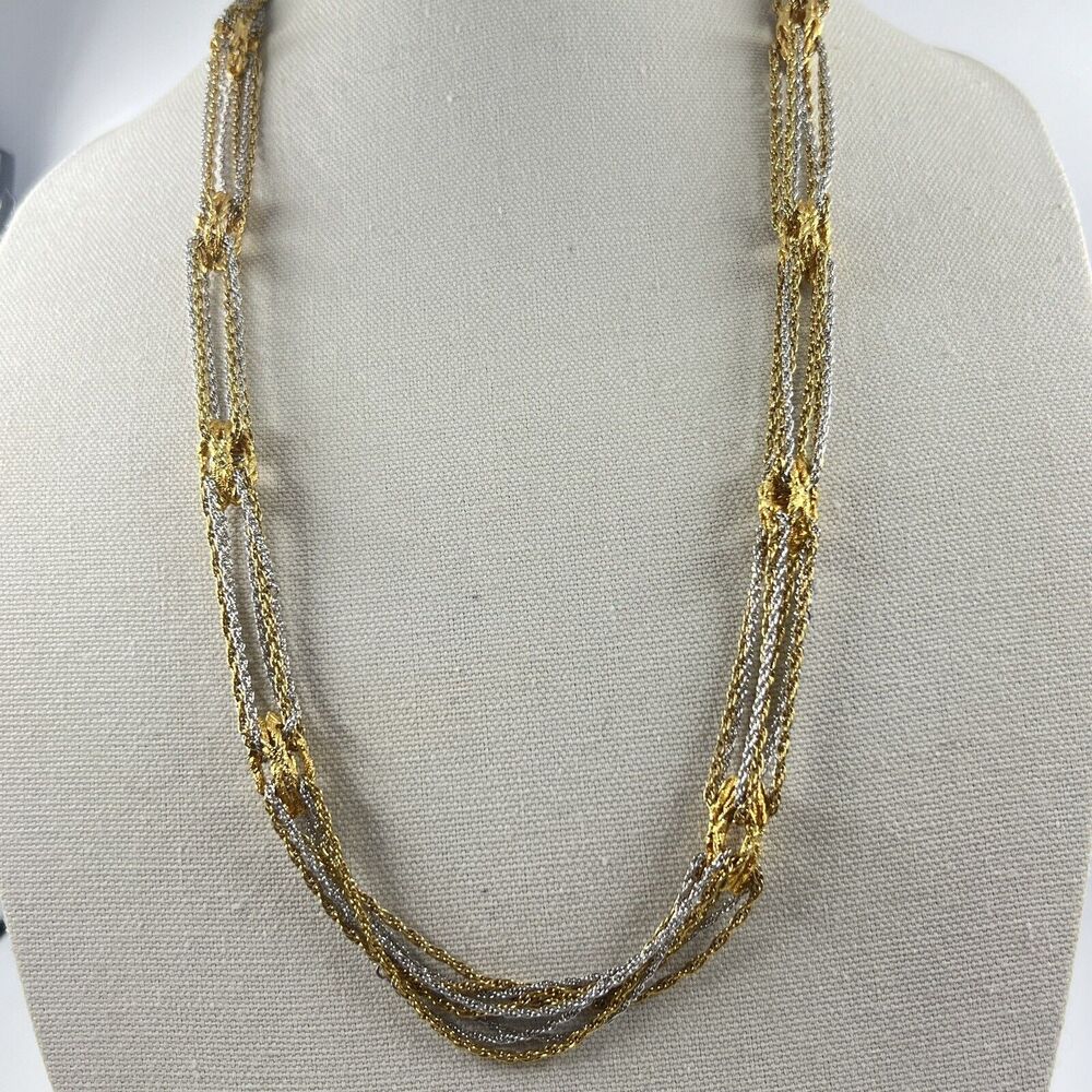 Hobe Gold & Silver Tone Chain Multi Strand Necklace 8 Stands 30” Vintage